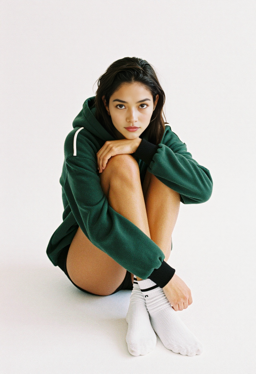 Green Hoodie And White Socks