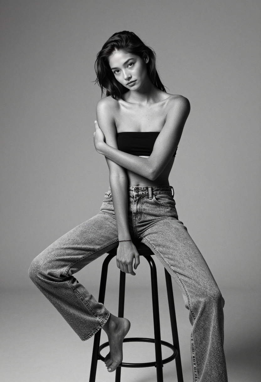 hv-valentina-clean lines-Black Tube Top And Grey Wide Leg Jeans
