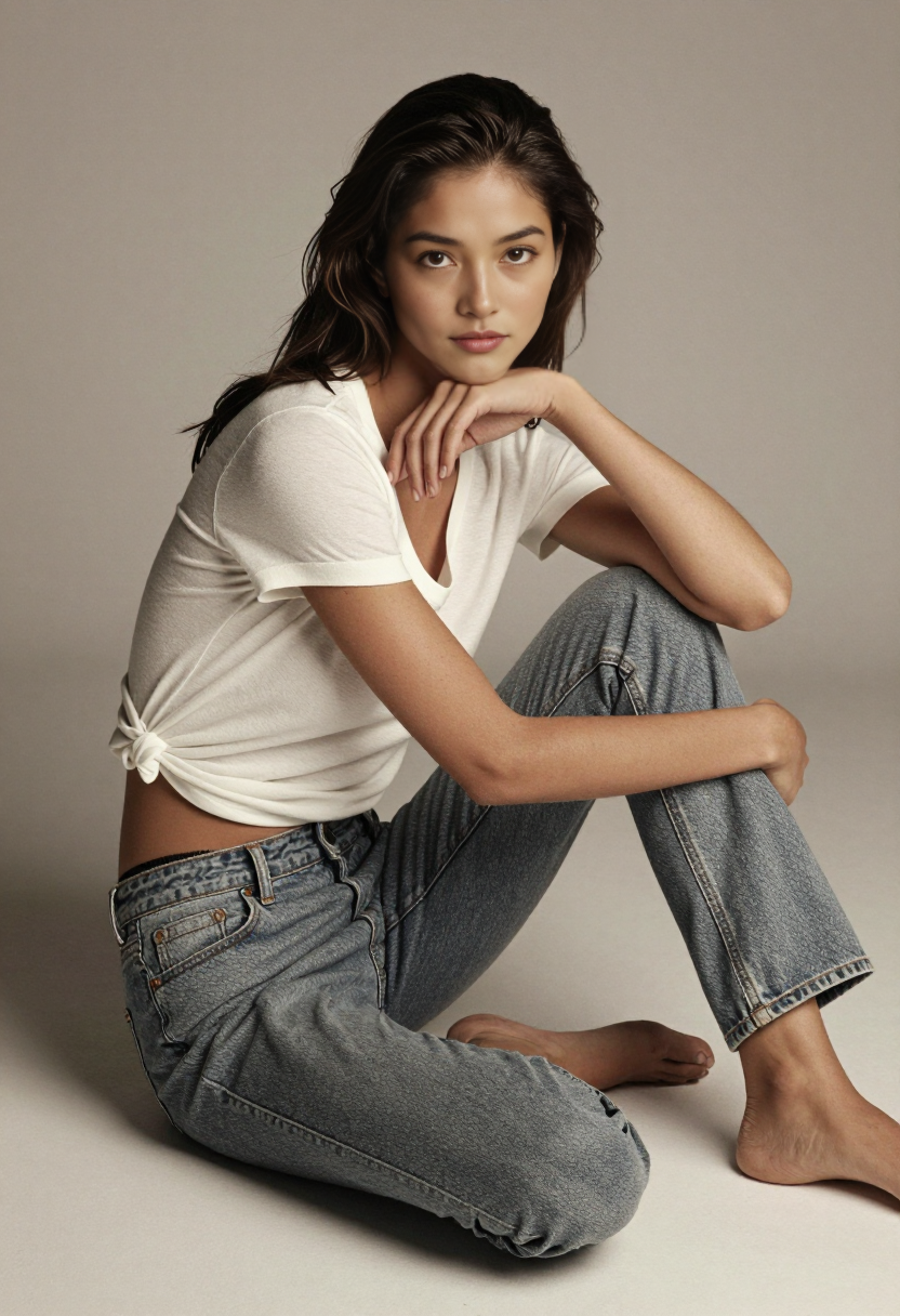White Knotted Tee And Blue Jeans