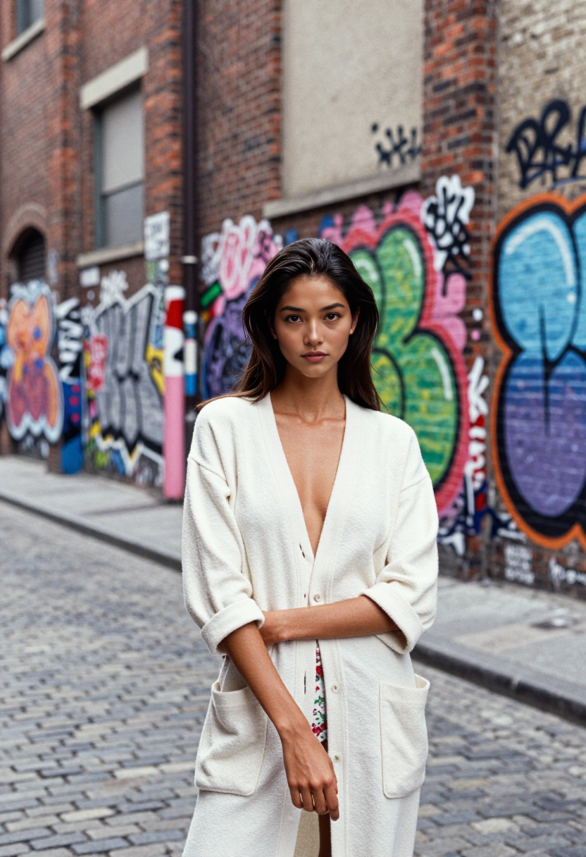White Cardigan Dress With Floral Detail