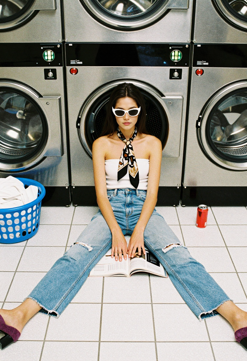 White Tube Top And Blue Ripped Jeans With Black